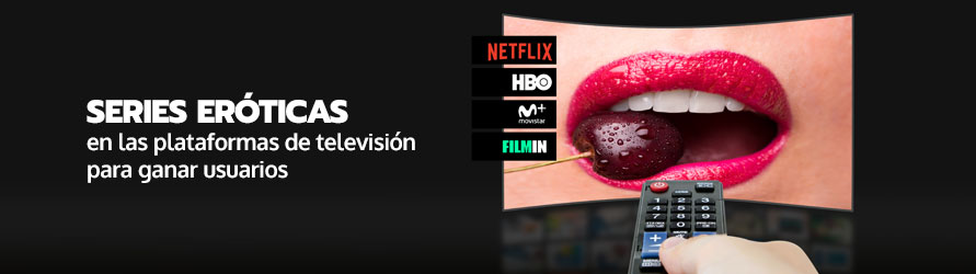 Unos labios sugerentes aparecen en una pantalla al lado de unos logos de las diferentes palataformas de Tv de streaming de España